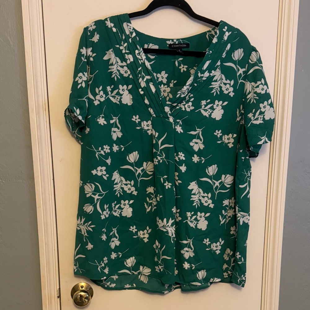 41 Hawthorne Green Floral Print Blouse